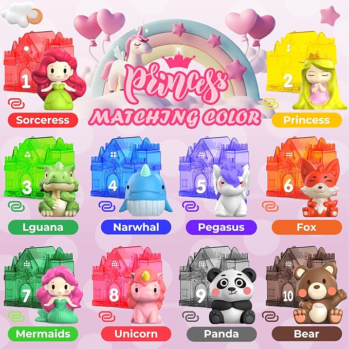 Learning Toys for 1,2,3 Year Old Toddlers, 20Pcs Fairy Tale Princess Castle Montessori Toy Counting Sorting Color Matching Finger Puppet, Birthday Gift Party Favors Kids Prize Box 12m+