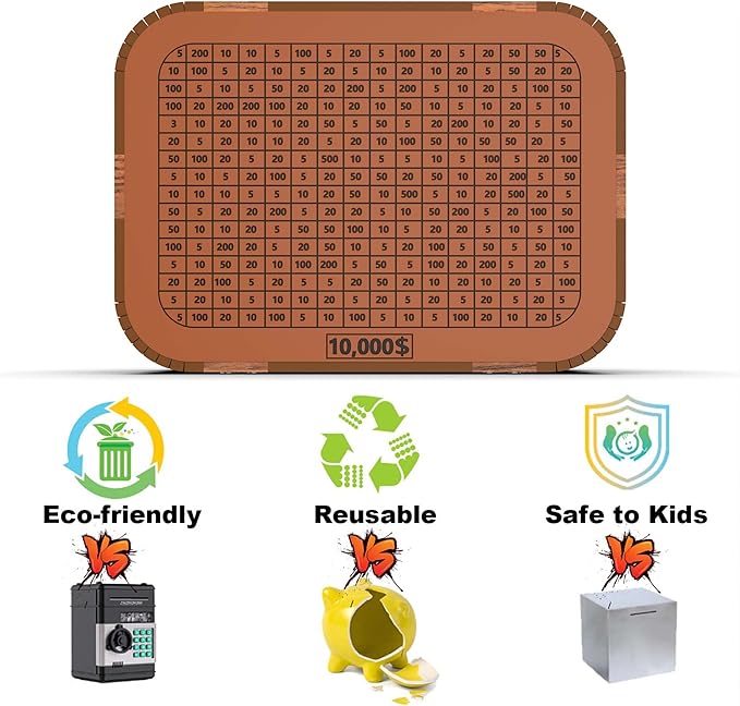Money Saving Box, Cash Vault Wooden Savings Challenge Box for 10,000 5000 3000 1000 Dollar Target, DIY Puzzle Cash Saver Box Reusable Money Box with Counter Coin Bank for Adults Kids Boys Girls