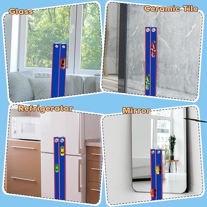 Flex Track 15 Ft Starter Set, Flexible Race Car Ramp Track for Ages 3 & Up with Suction Cups Compatible with Diecast 1/64th Cars (Blue & Red)