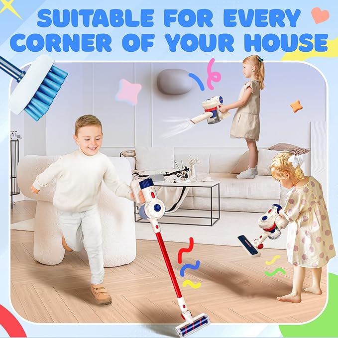 Kids Vacuum That Really Works, SMILESSKIDDO Kids Cleaning Toy Set - 3 in 1 Suction Design & Safe Material Toy Vacuum - Perfect Montessori Pretend Vacuum for Toddlers 3-8