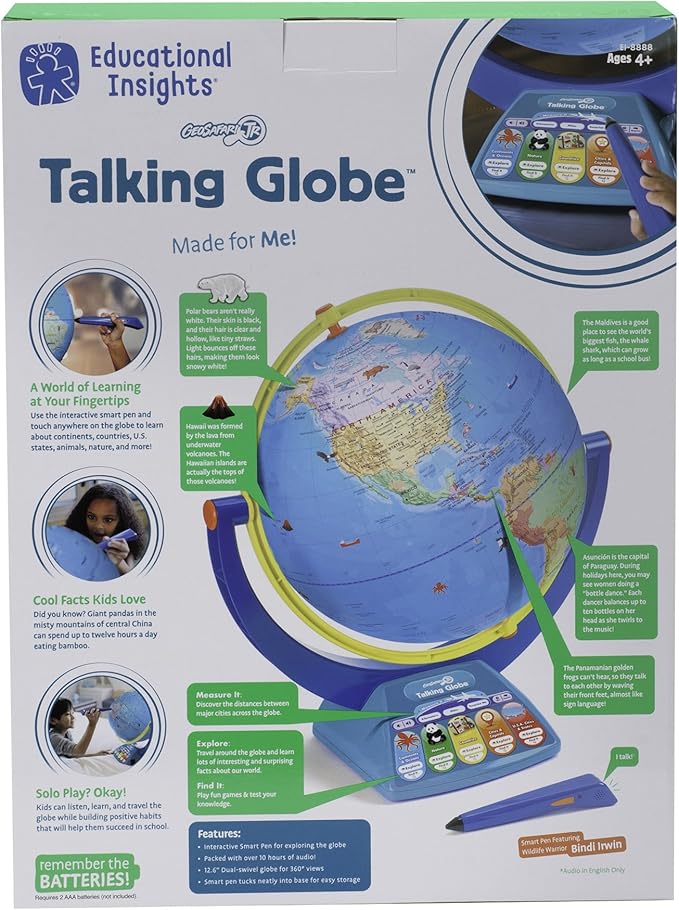 Educational Insights GeoSafari Jr. Talking Globe Featuring Bindi Irwin - Interactive Globe for Children, World Map for Kids, Classroom Geography Resources & Gifts for Boys and Girls Ages 4+
