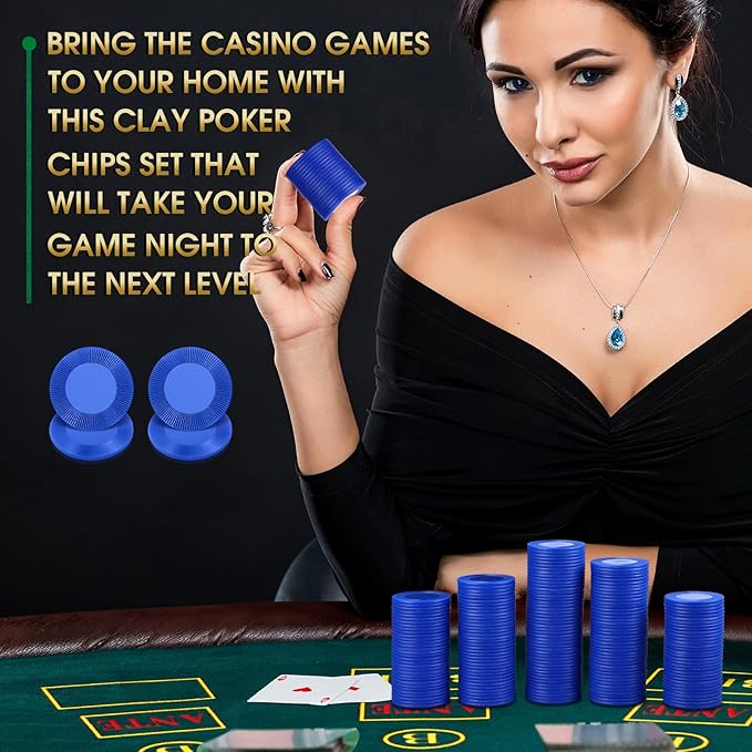 Leitee 1000 Pcs Plastic Poker Chips 38 mm Interlocking Game Lightweight Poker Chip Set Tokens Bingo Blank Casino Counting Bulk for Adults Counting Reward Card(Blue)