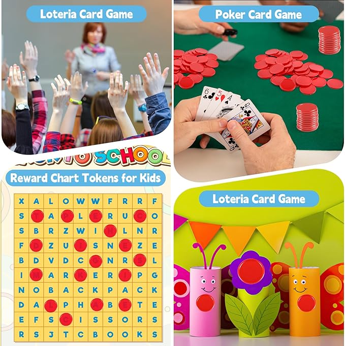 Coopay 500 Pieces Plastic Learning Counters Disks Bingo Chip Counting Discs Markers for Math Practice and Poker Chips Game Tokens Kids Reward, 1 Inch (Red)