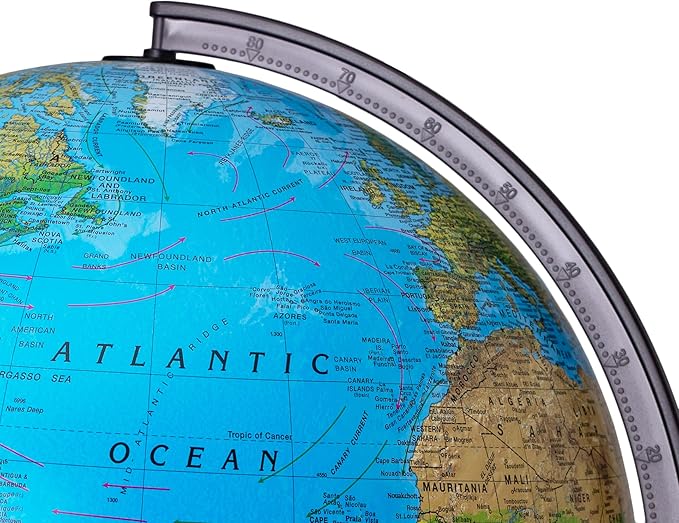 Replogle Ready to Assemble Illuminated World 12" Diameter Globe, USA Cartography, Modern Acrylic Stand and Blue Ocean Globe Ball. Easy to assemble globe that shows both Political and Vegetative information including political borders and provincial bor...