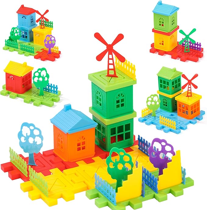 Waffle Blocks for Kids- 98 Piece Toddler Building Blocks -Excllent Interlocking Toys - Brightly Colored Toy Building Sets,House Toys and Games,Large Building Sets for Kids of All Ages