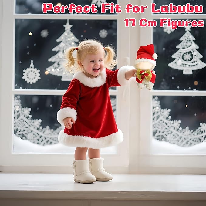17cm Doll Clothes Set, 2-Piece Christmas Costume Clothes for Dolls Accessories Suit, Father Christmas Hat & Scarf Dress Up Outfit Compatible for Dolls 15cm /17cm, for Girls(No Doll)