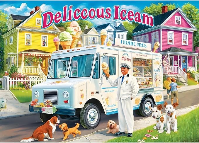 Puzzles for Adults 1000 Pieces Vintage Ice Cream Truck Jigsaw Puzzles Challenging Puzzle for Stress Relief, Home Decor and Gifting