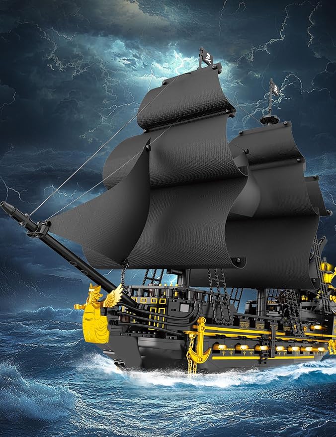 SEMKY Pirate Series Black Devil Pirate Ship MOC Building Blocks and Engineering Toy（2076 Pieces）, Pirate Ship for Kid and Fan
