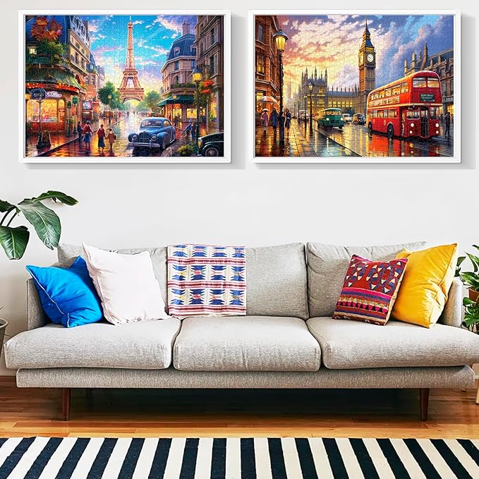 2 Pack Puzzles for Adults 1000 Pieces-Big Ben and Eiffel Tower Difficult Jigsaw Puzzles for Adults,Hard Jigsaw Puzzle Decorations DIY Leisure Game Toy Suitable Family Friends(27.5x20 inches)
