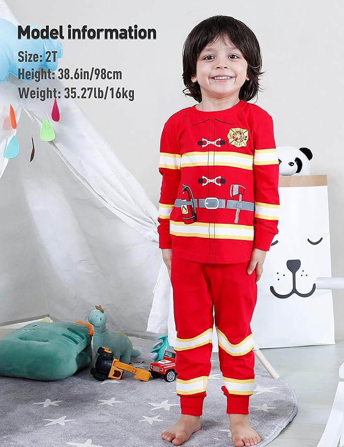 A&J DESIGN Pure Cotton Printed Pjs for 2-14 Years Kids, 2-Piece Long-Sleeved Pajamas Set