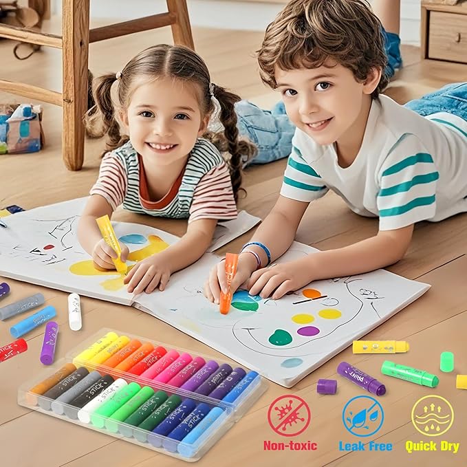 24 Colors Large Tempera Paint Sticks, Washable Paint Sticks for Toddlers, Ideal Kids Art and Craft Supplies for Painting and Coloring, Suitable for Paper, Canvas and Stone