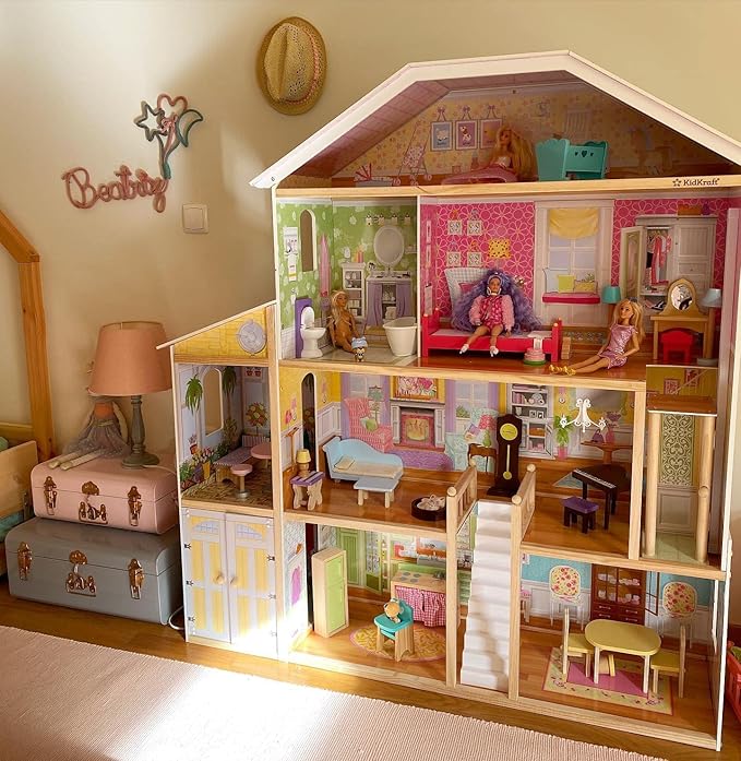 KidKraft Majestic Mansion Wooden Dollhouse with 34-Piece Accessories, Working Elevator and Garage, Gift for Ages 3+