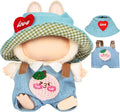 17cm Doll Outfits for Labubu - Kawaii Chic Style Set for 17cm Dolls, Cute Doll Clothes with Accessories - White Shirt + Pink Peach Blue Romper + Heart Shaped Blue Hat (Clothes Only)