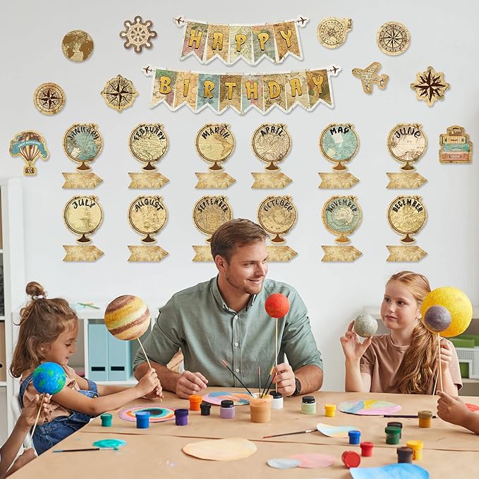 Pajean Travel The Map Bulletin Board Set Globes Happy Birthday Bulletin Board Decor Travel Calendar Wall Decorations for Calendars Classroom School Decor