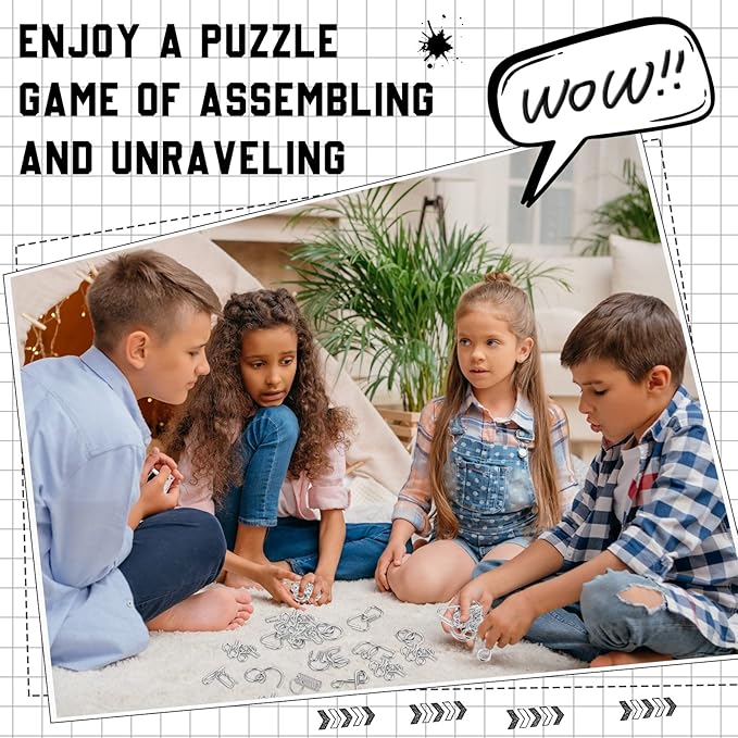 Yilloog Metal Brain Teaser Puzzles Set of 36 with Pouch, Steel IQ Games Physics Mind Metal Puzzles for Adults Basket Stocking Stuffers for Boys Girls Adults Challenge Gifts (Easy)