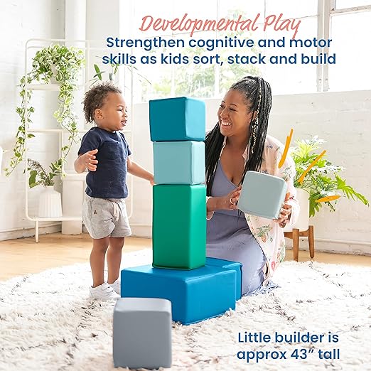ECR4Kids SoftZone Big Foam Building Blocks, Soft Playset, Contemporary, 7-Piece