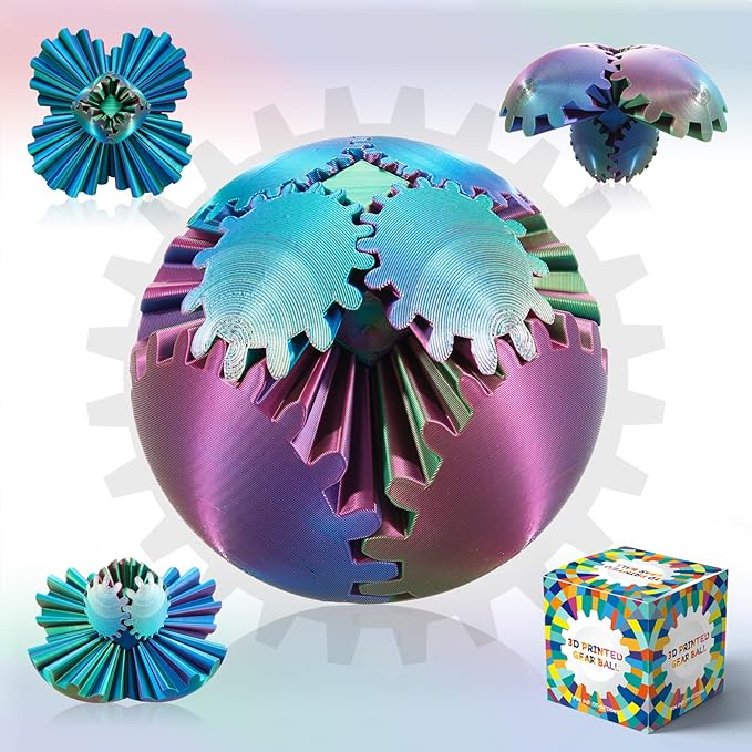 Gear Ball-3D Printed Gear Sphere,3D Printed Spin Ball Cube Fidget Toy,The Steampunk Whirling Wonder Fidget Ball Toy