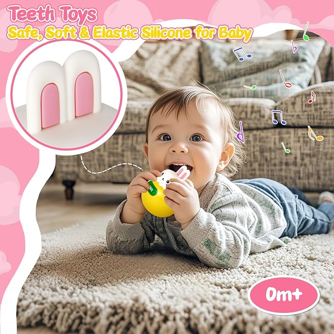 Baby Rabbit Wobble Toys, Infant Roly-Poly Tumbler Musical Wobbler, Babies Sensory Development & Teething Toy Gifts for Newborn 3-12 Month Baby Toddler Boys and Girls