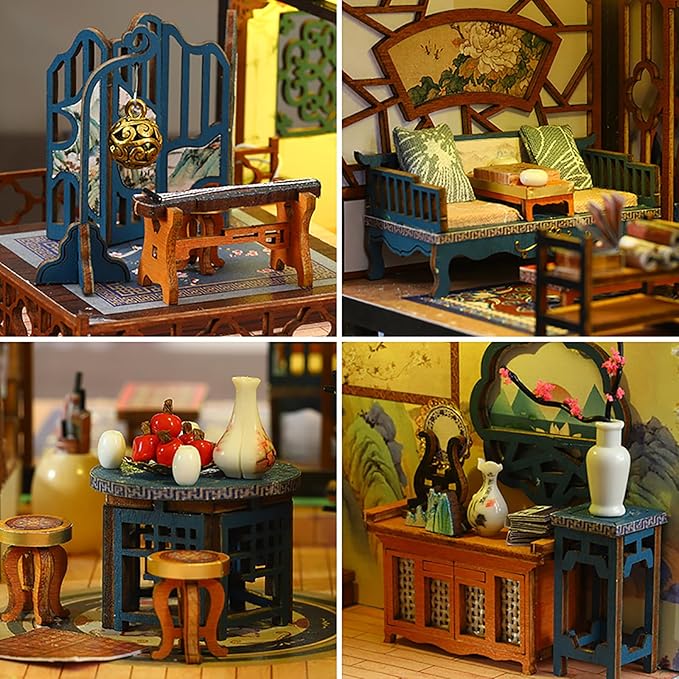 DIY Book Nook Kit - DIY Miniature Dolls House Kit with Furniture and LED Light, 3D Puzzle Wooden Art Bookends, Model Kits for Adults to Build (Yayun Lanting)