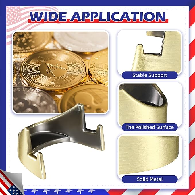 4 Pcs 1.69 Inch Metal Challenge Coin Display Stand Military Coin Holder Medallion Token Holder for Veterans Collectors Fits 2 Inches and up Coins Pocket Watches Medals (Bronze)