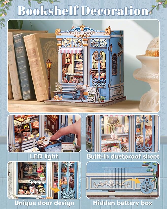 Book Nook Kit, DIY Miniature House Kits for Adult and Teens, Dollhouse Tiny Booknook Garden House Bookshelf, DIY Craft Gifts for Family and Friends (Sweet Marie)