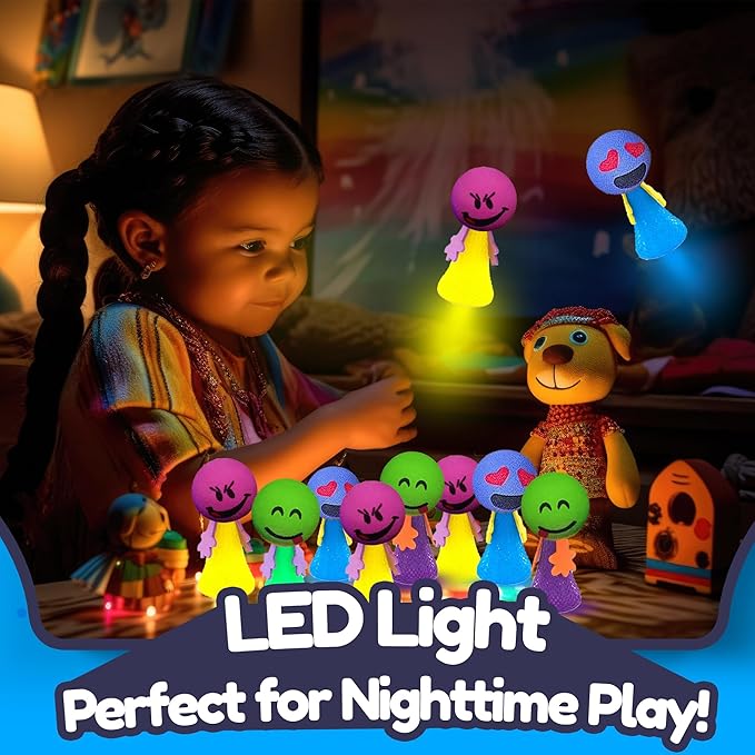 Liberty Imports 24 PCS Jumping Emoticon Popper Spring Launchers LED Light Up Toy Bouncy Party Favors Supplies and Goodie Bag Fillers for Kids, Toddlers (Light Up)