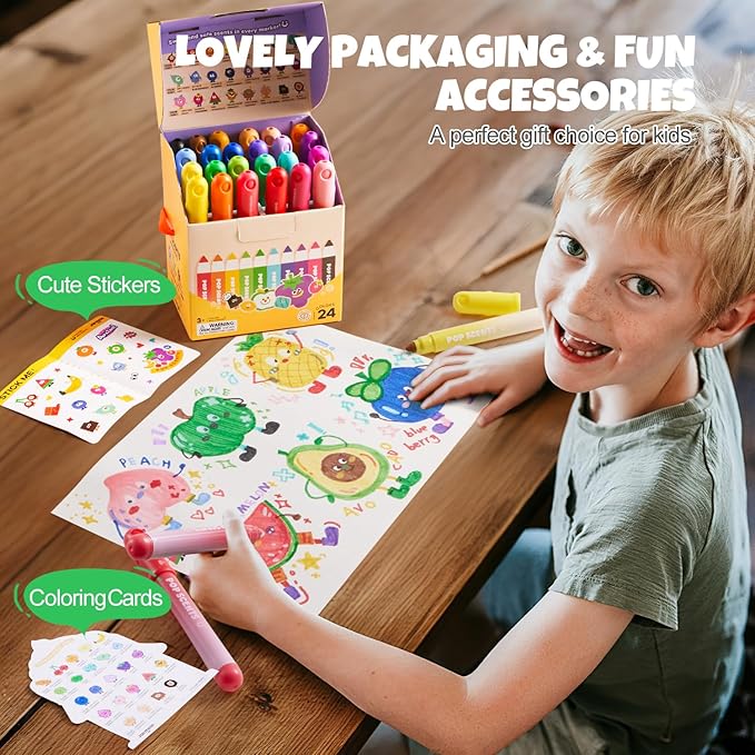 Jar Melo Scented Washable Markers for Kids Ages 4-8, Coloring Markers for Toddlers, Safe and Non-toxic Water-Based Paint Drawing Kit with Storage Case, School Art Supplies, 24 Colors