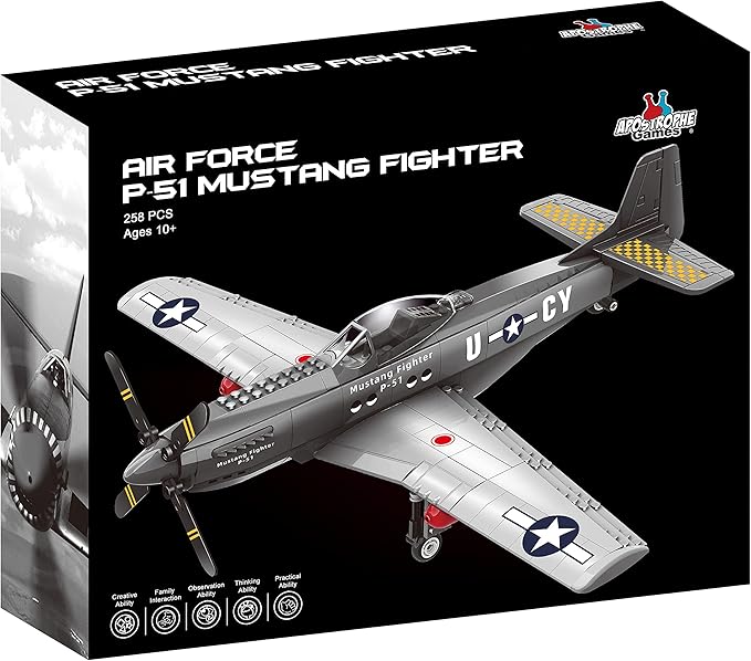 Apostrophe Games WW2 P-51 Mustang Fighter Plane Building Block Set – 258 -Pcs Building Toys Set – Plane Toy for Kids Older Than 10 and Adults – Compatible with All Building Bricks