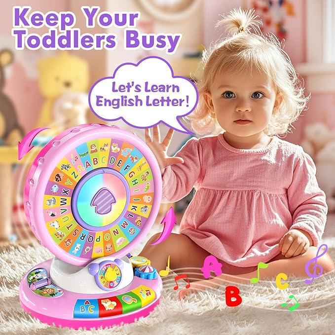 Learning Toy for 1 2 3 Year Old Girls, Spin and Sing Alphabet Zoo with Sounds, Interactive Educational Toys for Toddlers 1-3, Christmas 1st Birthday Gifts for Baby Girls Boys 9-12-18 Months