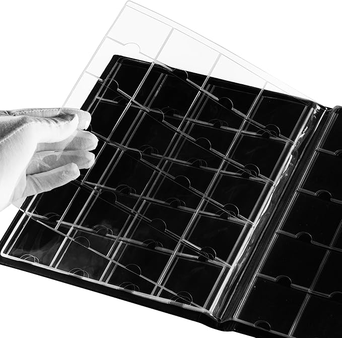 Uncle Paul 200 Pockets Collecting Album for Coin Flip - Classic Large Capacity Collection Book Coin Holder for Stamps Medals Badges Black CS46BK01