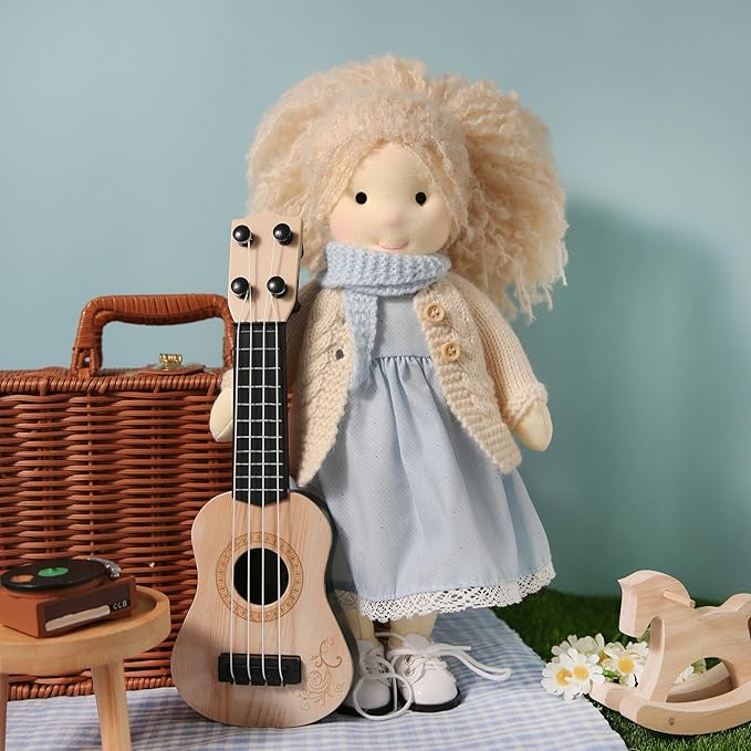 BlissfulPixie Handmade Waldorf Doll- Florke 12", Soft Girl Rag Doll with Cute Stuffed Plush, Ideal First Doll for Babies & Toddlers