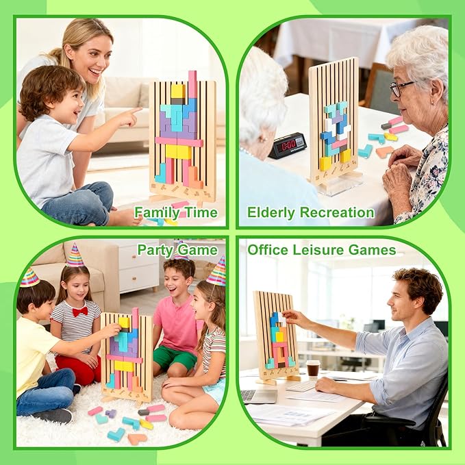 Wooden Stacking Puzzle Toy, Montessori Brain Blocks Toys, 3D Brain Teaser Puzzles for Kids Adults, Indoor Recess Games Classroom for Toddlers Ages 3-5 6-8, STEM Educational Logic Game