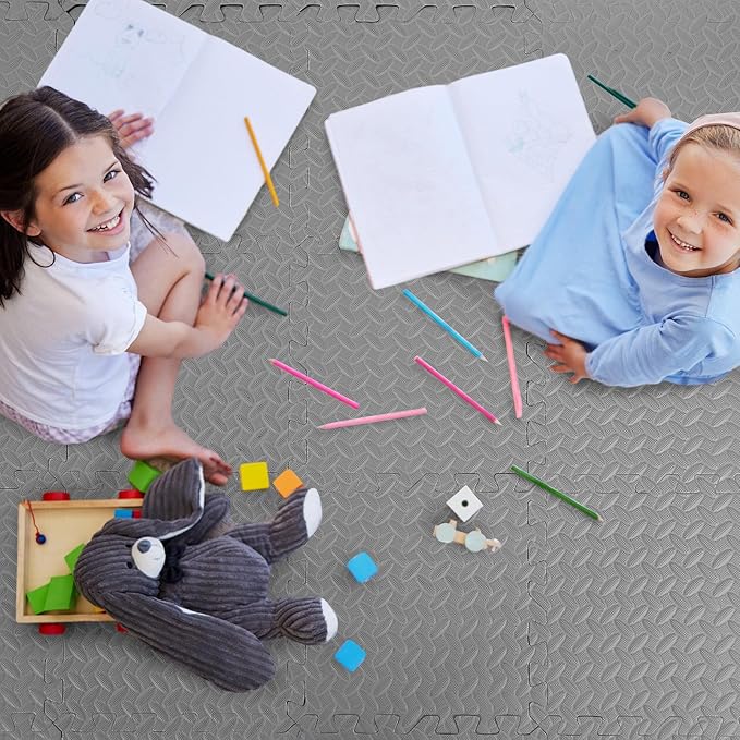 20 Tiles 12x12x1 Inch EVA Thick Interlocking Foam Floor Tiles Puzzle Exercise Mat Foam Mats for Pets Boys Girls Classroom Nursery Gym(Grey)