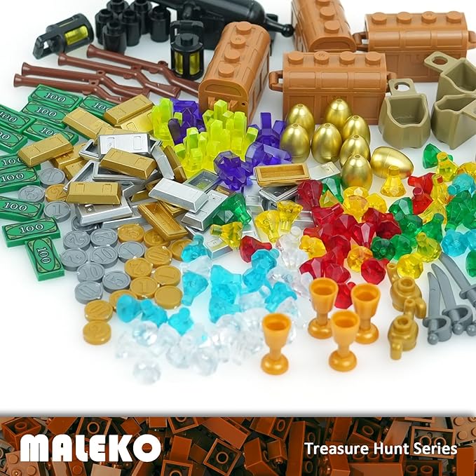 Money Pirate Ship Treasure Accessories, Bank Dollars Cannon Crystals Gems Coins Gold Bar Silver Map Cash Chest, City Friends People Weapons Bricks Parts and Pieces Building Blocks Toys