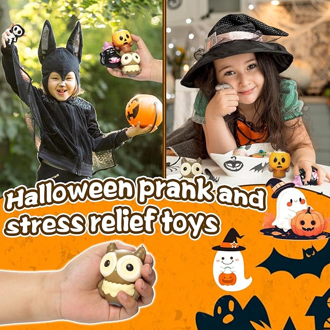 New 6 Packs-Halloween Squishies Toys Slow Rising, Gift Box Includes Ghost: Vampire,Pumpkin,Skull,Black Cat,Mummy,Bat, Halloween Soft Stress Relief Toys for Girls,Boys,Kids Party(6pcs-3)