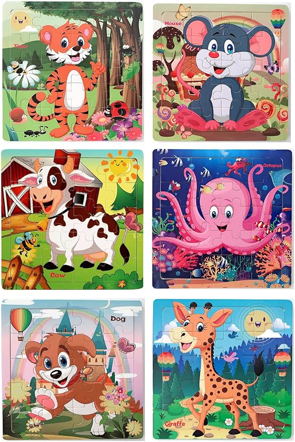 Puzzles for Kids Ages 3-5 Year Old 20 Piece Colorful Wooden Puzzles Set of 6 Vibrant Theme Brain Development Learning Toys Set for Boys and Girls (6 Puzzles)