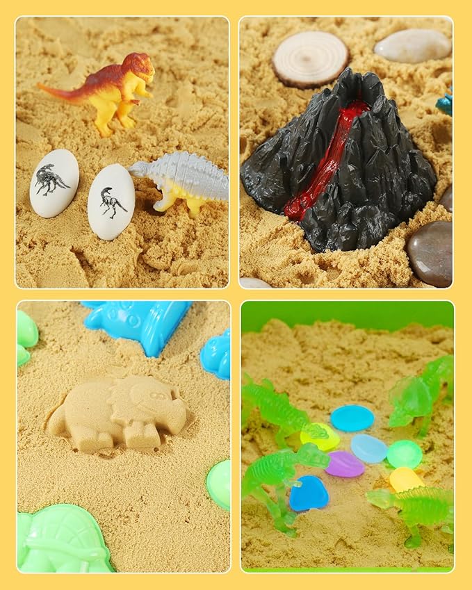 Dinosaur Sensory Bin Toy for Toddlers and Play Sand Set for Kids Include Glow in The Dark Dinosaur Ages 3-6+