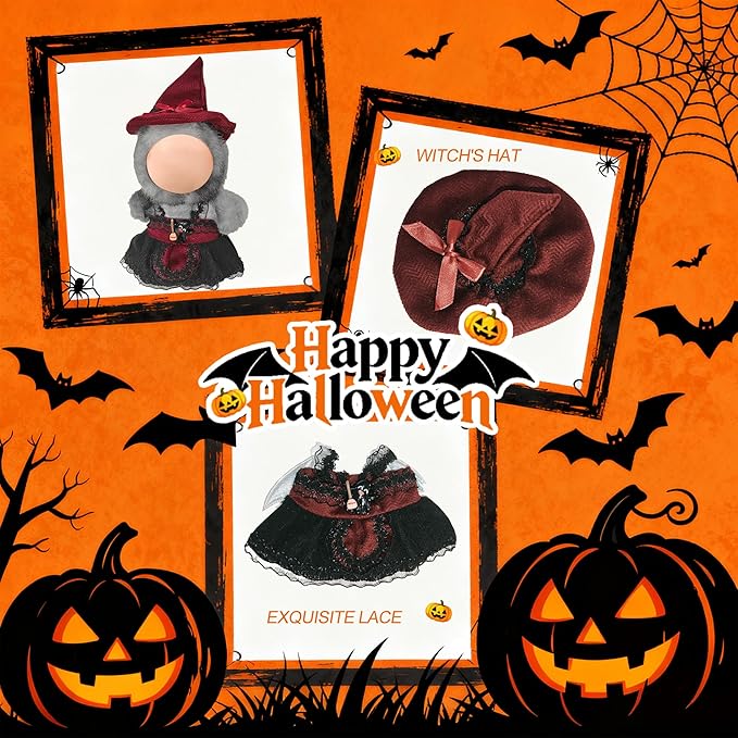 Halloween Doll Clothes for Labubu, Dolls Outfit Set for 17cm (6-6.7 inch) Dolls - Dress Up Set for Labubu Costumes & Accessories | Gift for Any Occasions | Doll Not Included (Black Cat)