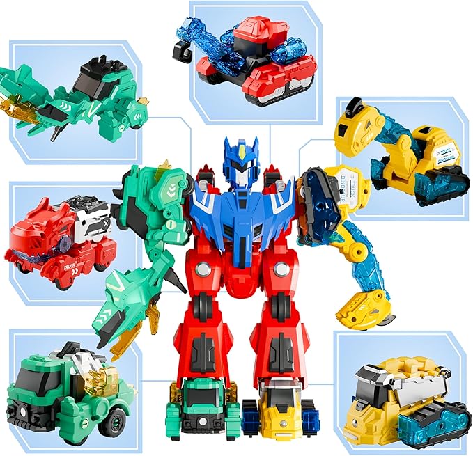 iPlay, iLearn Kids Dinosaur Transforme Robot Toy, Magnetic Construction Trucks Transform into Dinosaurs, Toddler STEM Educational Learning Toy, Cool Birthday Gifts for 3 4 5 6 7 8 Year Old Boy Girl