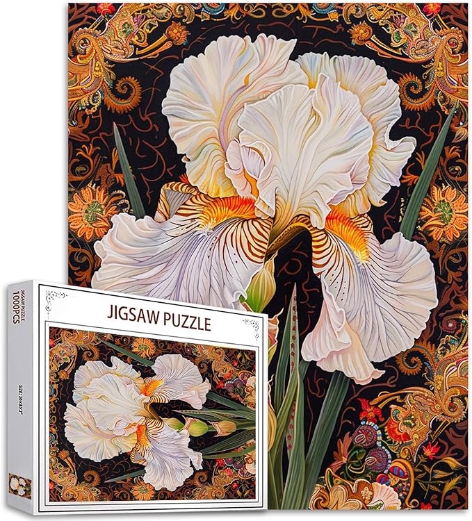 White Iris Flower Puzzles for Adults 1000 Pieces, Celtic Background Jigsaw Puzzle 20 x 27 Inches Colorful DIY Puzzles for Home Wall Decoration Gifts, Family Puzzle Perfect for Game Nights