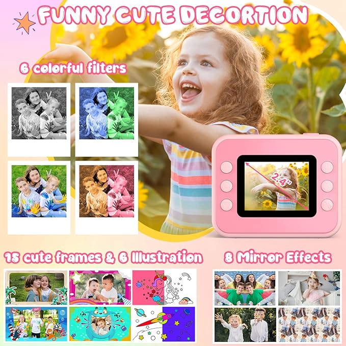 Kids Camera Instant Print, Kids Camera 1080P HD Video Digital Camera, Christmas Birthday Gifts for Girls and Boys, Toddler Toy for 3-12 Years Old