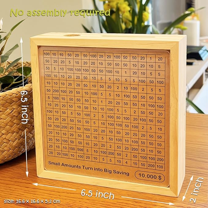Money Saving Box with 10,000, 5000, 3000 Dollars Target, Money Vault Savings 10k, 5k, Savings Challenge Box with Money Target and Numbers, Cash Vault Wooden Savings Box