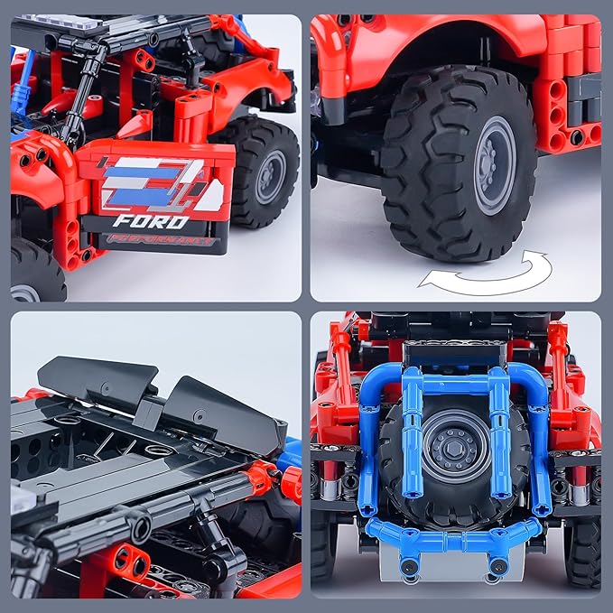 VERTOY STEM Remote Control Building Car - Educational Building Toys Gift for Kids Boys Girls Age 8-12 Year Old, Bigger Red Off-Road Model(720+ pcs)