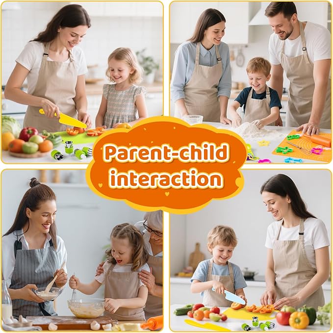 52 PCS Kids Cooking Sets, Montessori Pretend Play Kitchen Toys for Real Cooking Baking, Toddler Knife Set with Chef Hat & Apron, Kids Baking Set for Boys Girls Christmas Birthday Gift