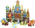 Deluxe Quality Magnetic Tiles Building Set with Attractive Reflective Pattern, LED Lights, Marble Run, and Cars - STEM Educational Toy for Creative Kids Girls Boys 3+ (147 pcs Big Castle with 2 Cars)