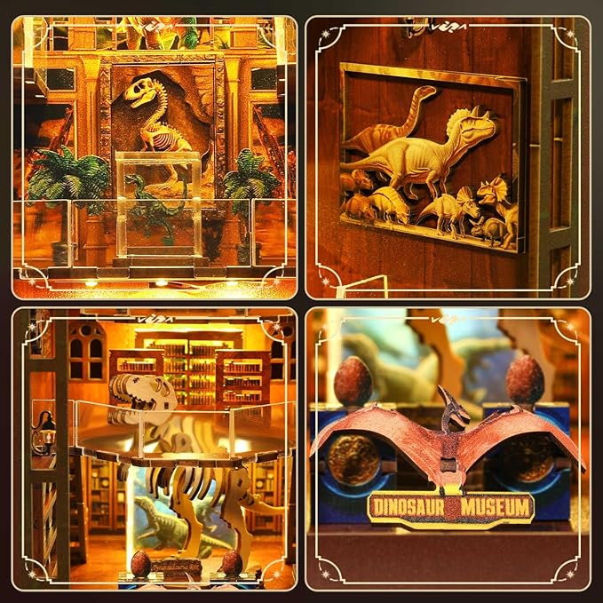 Book Nook Kit - DIY Miniature Museum Dollhouse & Tiny House 3D Wooden Puzzle, Creative Bookshelf Decor with LED-Accented Design, Gifts for Adults, Teens, Home Library & Hobby Crafts