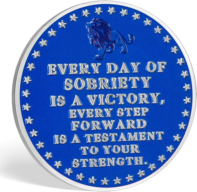 Strength in Sobriety Lion Recovery Challenge Coin Inspirational Sobriety Token for AA, NA, and Recovery Gifts Animal Series Sobriety Coin (Midnight Blue Lion)