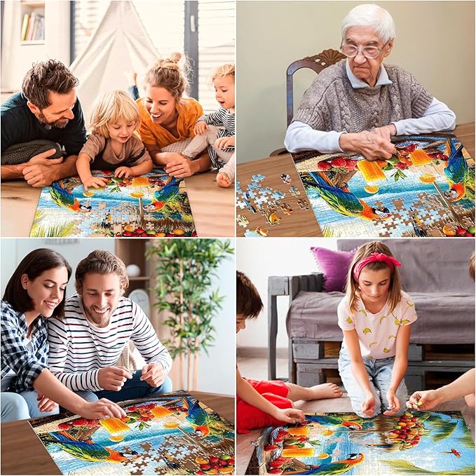 Puzzles for Adults 500 Pieces, Fruit Parrot Beach Puzzle, Tropical Ocean Summer Jigsaw Puzzle 500 Piece for Adults Kids Seniors, Perfect for Game Night Giving Puzzle Family Friends, 20.5x15 in