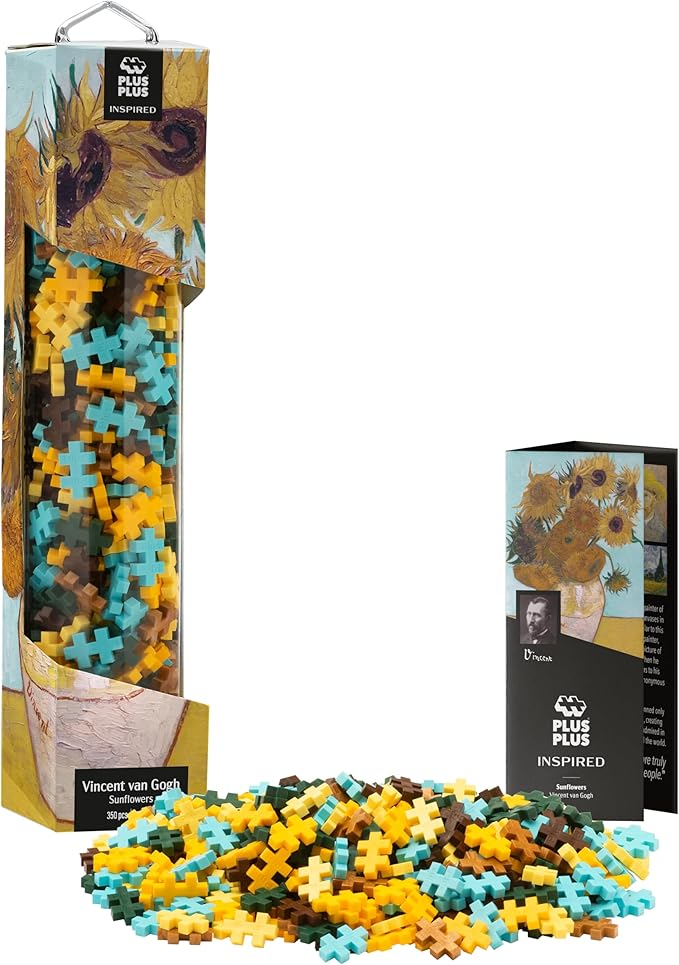 Plus Plus Inspired Art History Building Set, 3D Painting Kit & Craft Supplies for Kids, 350 Mini Interlocking Open Ended Pieces - Van Gogh, Sunflowers