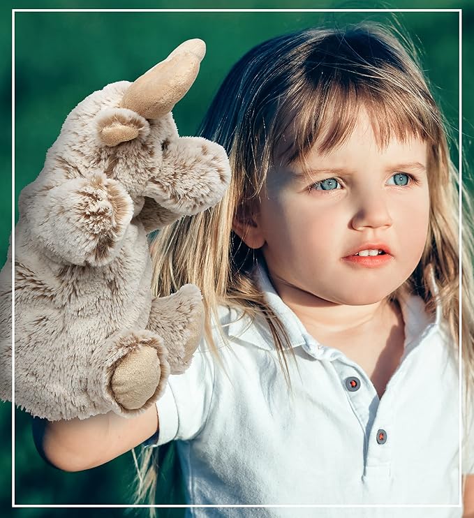 DolliBu Moose Plush Hand Puppet - Super Soft Stuffed Animal Hand Puppet Moose Toy for Kids, Educational Puppets for Teaching Wild Animals for Toddlers